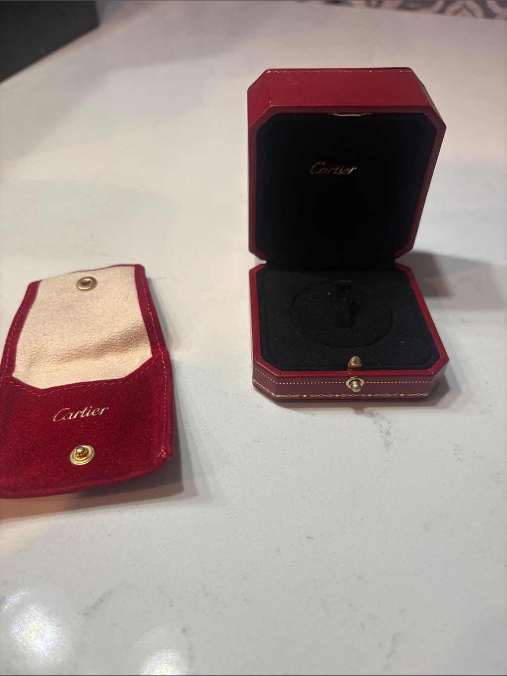 Cartier Red And Black Ring Presentation Box With Velvet Pouch
